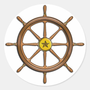 Pegatina Redonda Rueda del barco de madera