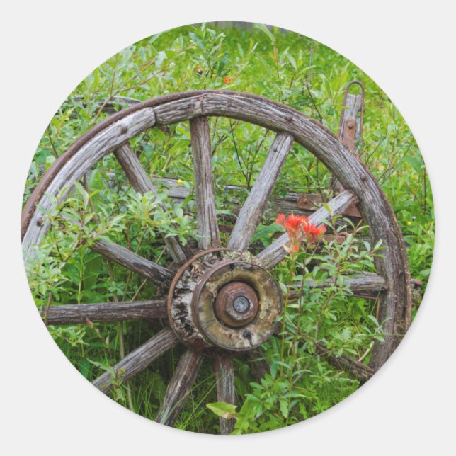 Pegatina Redonda Rueda del viejo vagón en el casco antiguo de oro 3 (Anverso)