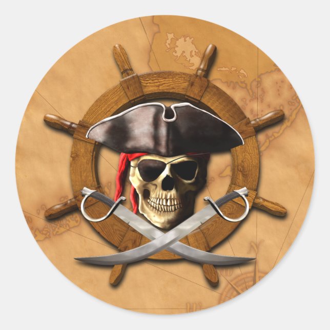 Pegatina Redonda Rueda Jolly Roger Pirate (Anverso)