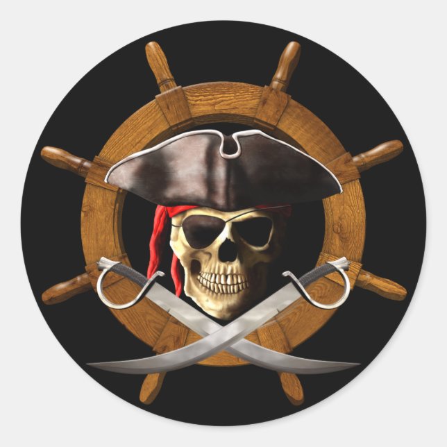 Pegatina Redonda Rueda Jolly Roger Pirate (Anverso)