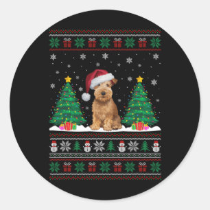 Pegatina Redonda Rueda Recubierta Suave Perro Terrier Navidad Árbol