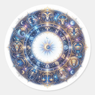 Pegatina Redonda Rueda zodiacal celestial con 12 signos de astrolog