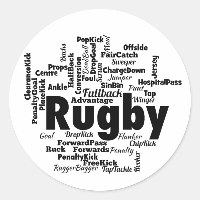 Pegatina Redonda Rugby Word Cloud (Anverso)