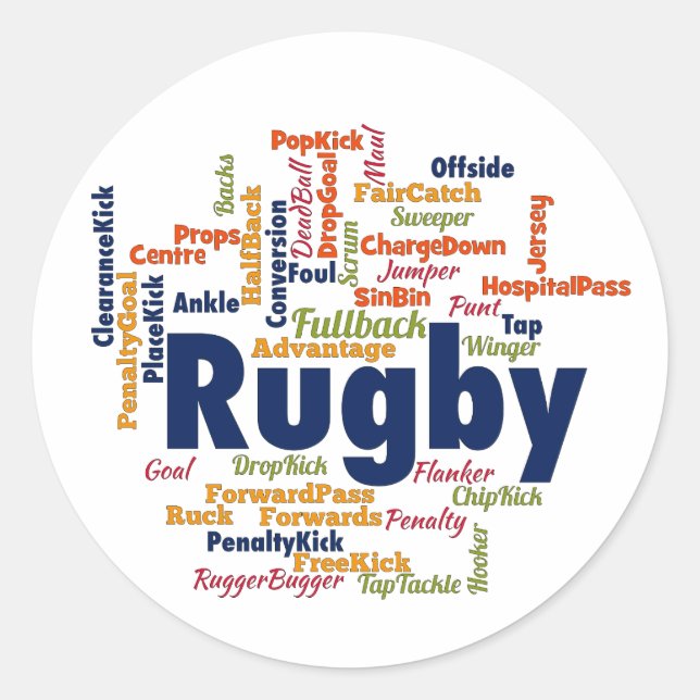 Pegatina Redonda Rugby Word Cloud (Anverso)