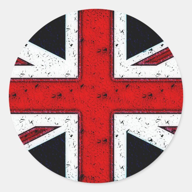 Pegatina Redonda Rugged Union Jack (Anverso)