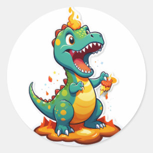Pegatina Redonda Rugiendo en Uno – ¡Fiesta de Cumpleaños de Dinos!