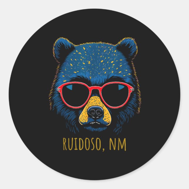 Pegatina Redonda Ruidoso New Mexico Bear Wearing Sungles Design  (Anverso)