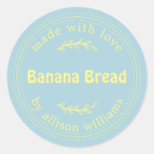 Pegatina Redonda Ruidoso pan de banano casero amarillo azul