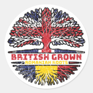 Pegatina Redonda Rumanía Rumano Reino Unido Árbol británico
