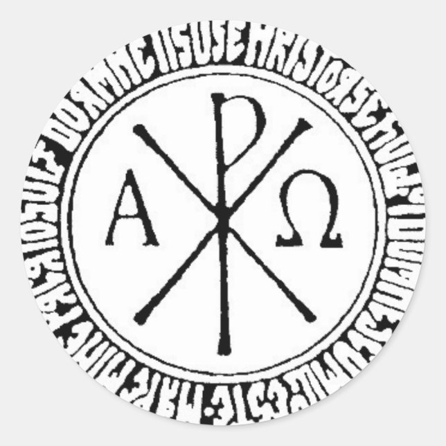 Pegatina Redonda Rumano Christogram con el rezo de Jesús (Anverso)