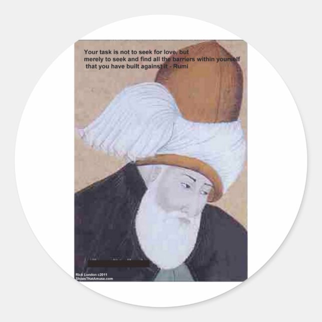 Pegatina Redonda Rumi "Obstáculos Del Amor" Cita En Regalos Cartas  (Anverso)