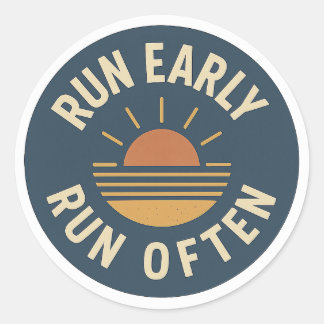 Pegatina Redonda Run Early. Run Often. – Vintage Running Sticker