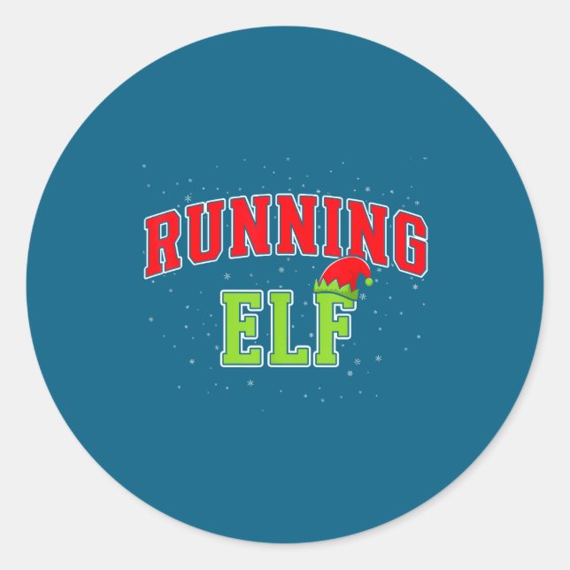 Pegatina Redonda Running Elf Christmas Family Matching Group Xmas R (Anverso)