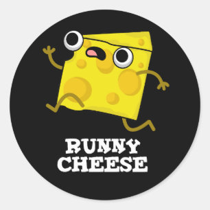 Pegatina Redonda Runny Cheese Funny Food Pun Dark BG