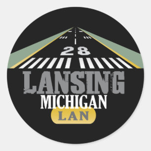 Pegatina Redonda Runway 28 - Lansing Michigan LAN