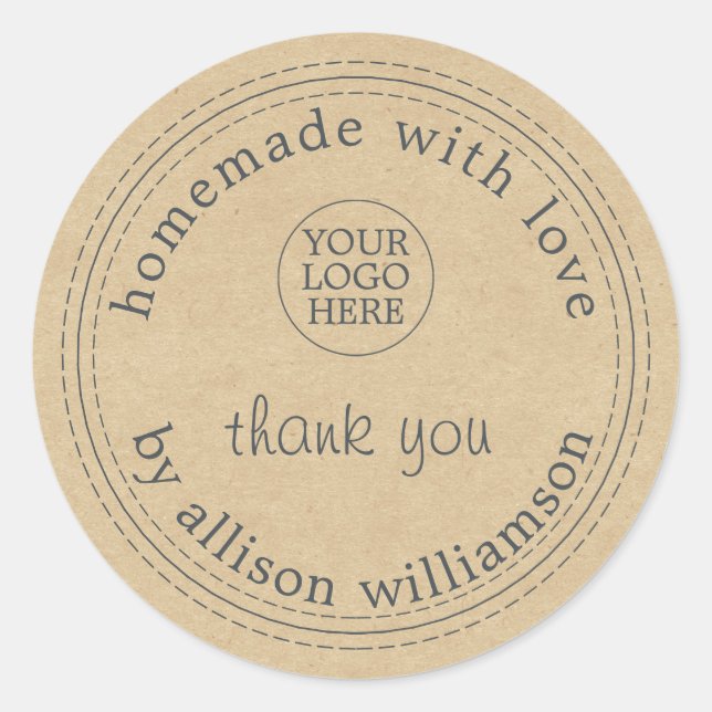 Pegatina Redonda Rusemade Homemade Your Logo Gracias Kraft Paper Cl (Anverso)