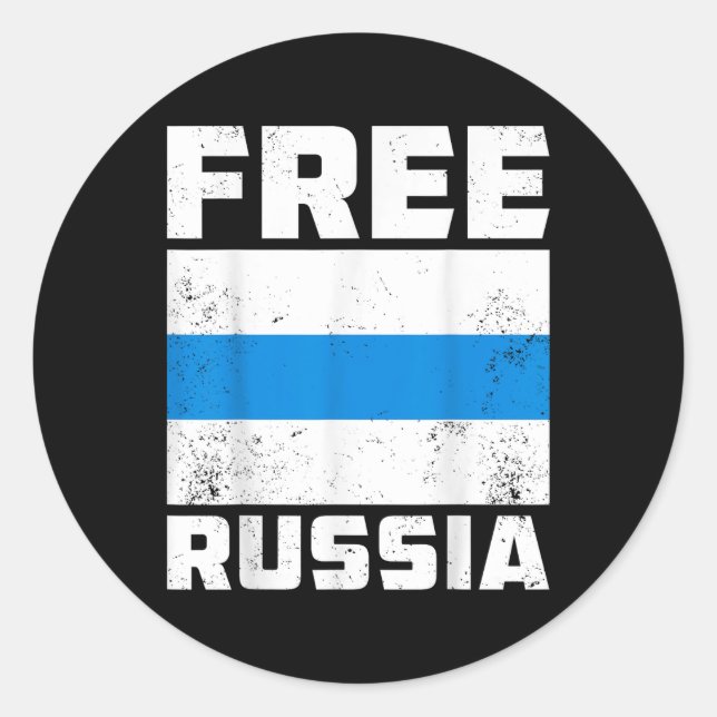 Pegatina Redonda Rusia Libre Nueva bandera rusa blanco azul contra  (Anverso)
