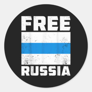 Pegatina Redonda Rusia Libre Nueva bandera rusa blanco azul contra 