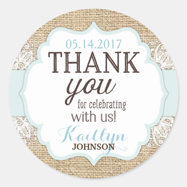 Pegatina Redonda Ruslap Lace Blue Boy Gracias (Anverso)