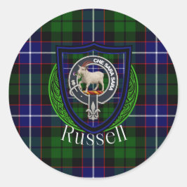 Pegatina Redonda Russell Scottish Clan Tartan & Crest