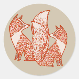 Pegatina Redonda Rust Red and Ivory Foxes