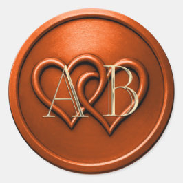 Pegatina Redonda Rust Two Hearts Intertwined Monogram Wedding