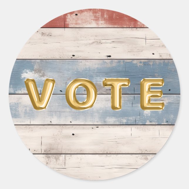 Pegatina Redonda Rustic Americana Wood Plank Vote (Anverso)