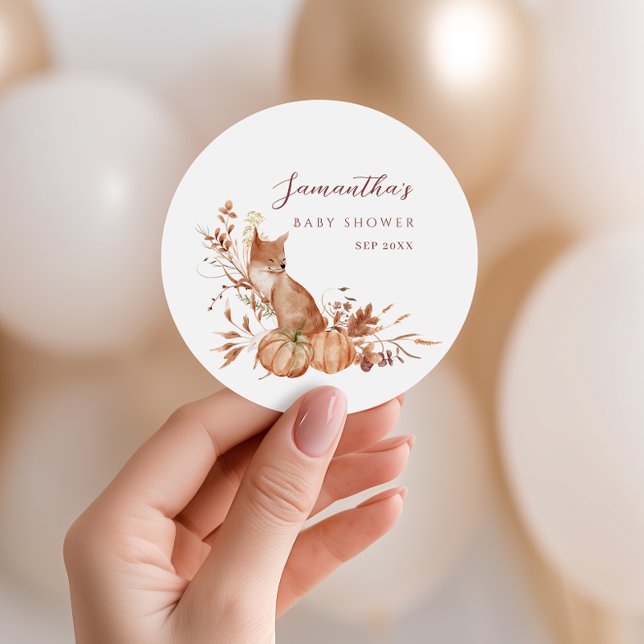 Pegatina Redonda Rustic Autumn Terracotta Fox Pumpkin Baby Shower (Subido por el creador)