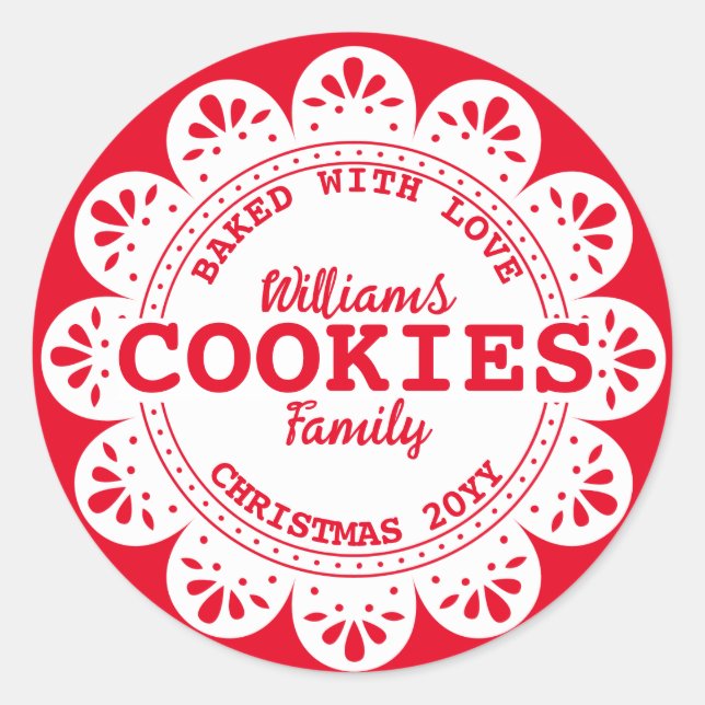 Pegatina Redonda Rustic Baked con Navidades de amor Cookies Red Whi (Anverso)