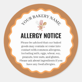 Pegatina Redonda Rustic Baking Utensils Allergy Notice Label
