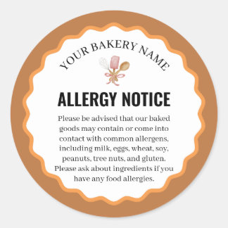 Pegatina Redonda Rustic Baking Utensils Allergy Notice Label