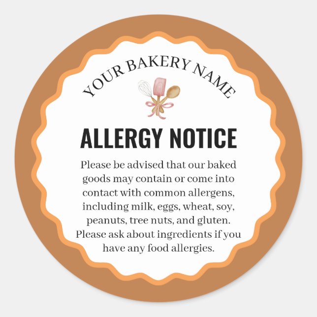 Pegatina Redonda Rustic Baking Utensils Allergy Notice Label (Anverso)