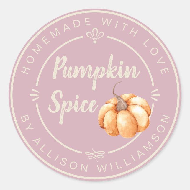Pegatina Redonda Rustic Bleached Mauve Pumpkin Spice Homemade (Anverso)