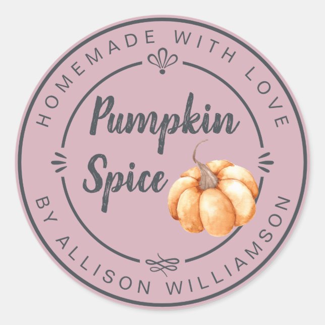 Pegatina Redonda Rustic Bleached Mauve Pumpkin Spice Homemade (Anverso)