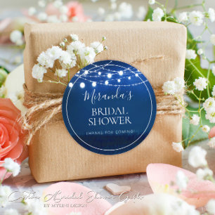 Pegatina Redonda Rustic Blue Night and String Lughts Brights