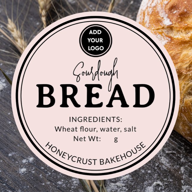 Pegatina Redonda Rustic Blush Bakery Sourdough Bread Label Sticker (Subido por el creador)