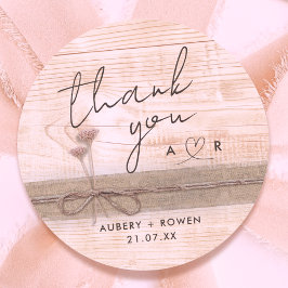 Pegatina Redonda Rustic Boho Burlap Wood Rubor Wildflower Gracias