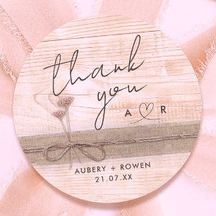 Pegatina Redonda Rustic Boho Burlap Wood Rubor Wildflower Gracias