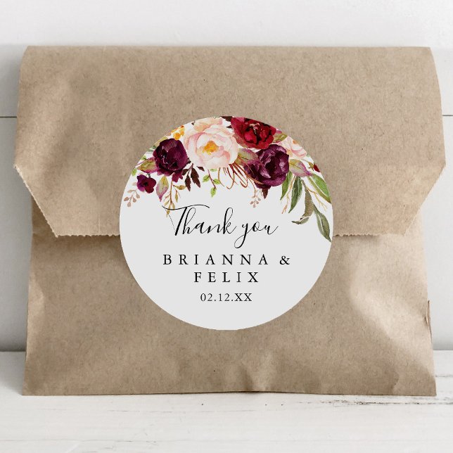 Pegatina Redonda Rustic Boho Floral Gracias A Boda Favor (Subido por el creador)
