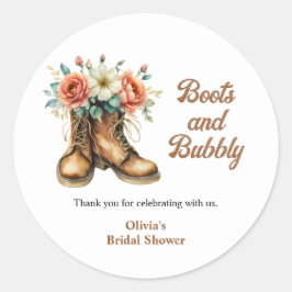 Pegatina Redonda Rustic Boots and Bubbly Western Bridal Shower