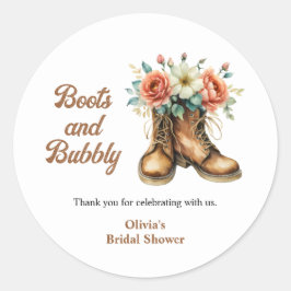 Pegatina Redonda Rustic Boots and Bubbly Western Bridal Shower