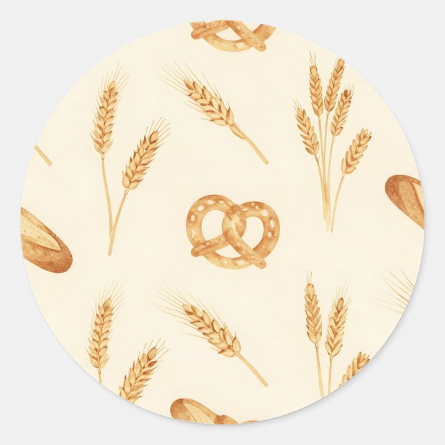 Pegatina Redonda Rustic Bread & Wheat Seamless Pattern (Anverso)