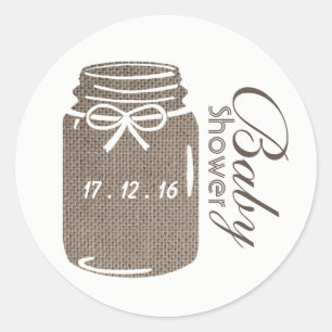 Pegatina Redonda Rustic Burlap Mason Jar Baby Shower