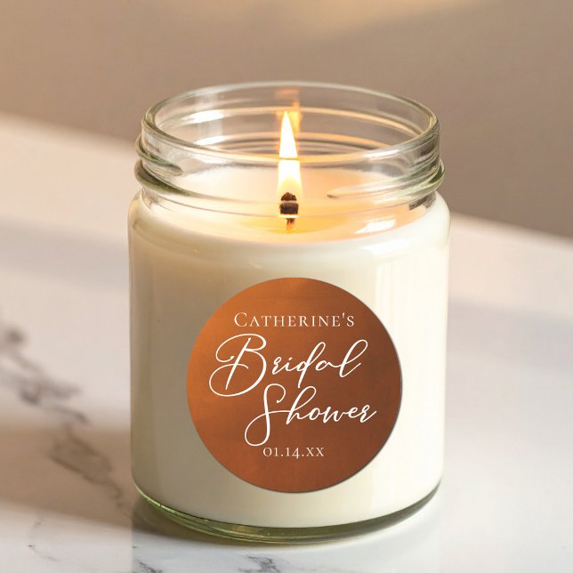 Pegatina Redonda Rustic Burnt Orange Bridal Shower Personalized (Subido por el creador)