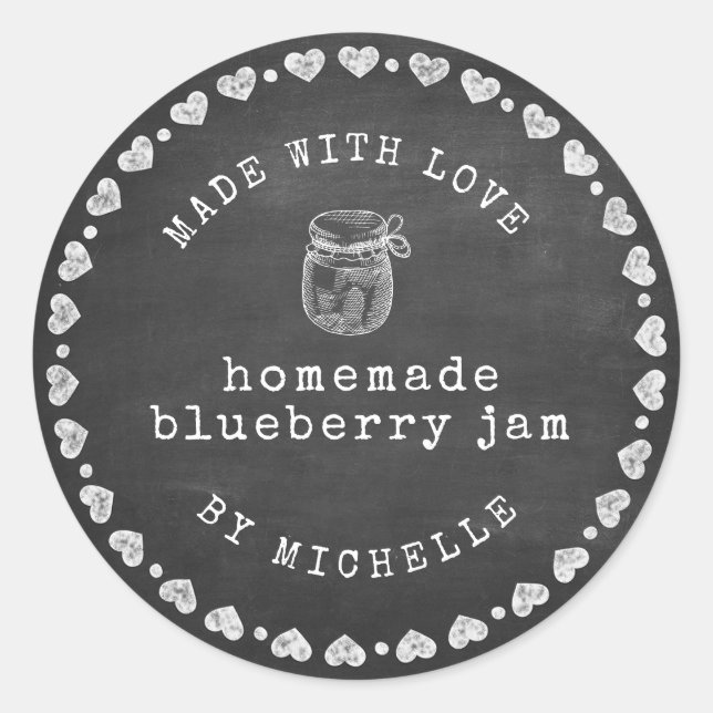 Pegatina Redonda Rustic Chalk Hearts Jam Label Canning Sticker (Anverso)