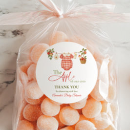 Pegatina Redonda Rustic Clothesline Apple Locally Grown Baby Shower