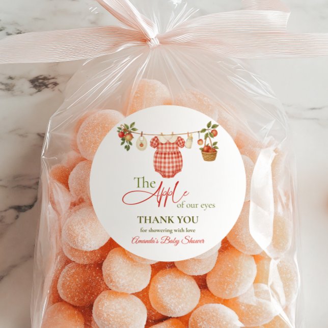 Pegatina Redonda Rustic Clothesline Apple Locally Grown Baby Shower (Subido por el creador)