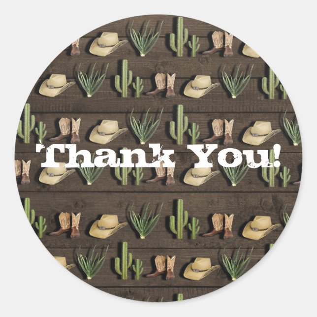 Pegatina Redonda Rustic Cowboy Western Rodeo Wooden Birday Party (Anverso)