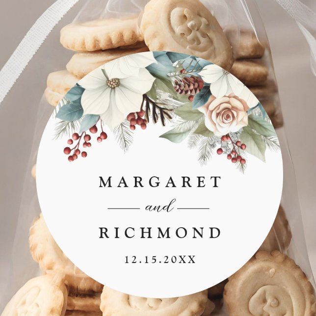 Pegatina Redonda Rustic Dusty Blue Floral Winter Wedding (Subido por el creador)