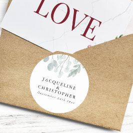 Pegatina Redonda Rustic Eucalyptus Simple Floral Watercolor Wedding